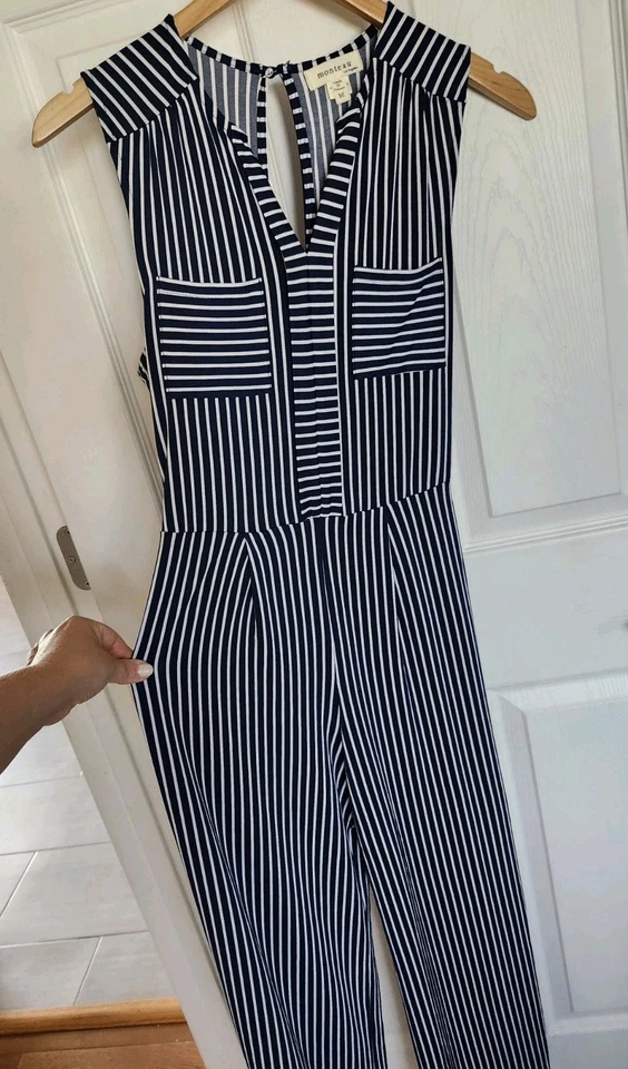 Mono para mujer Monteau Los Angeles azul marino blanco a rayas sin mangas M nuevo sin etiquetas Foto 2 de 4