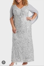 R M Richards Womens Plus 16W Silver Beaded Sheer Wrap Gown One Piece Bride Dress