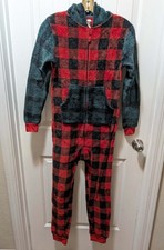 Cat  Jack Fleece Christmas Pajamas Union Suit Buffalo Plaid Red/Black Kids Sz L