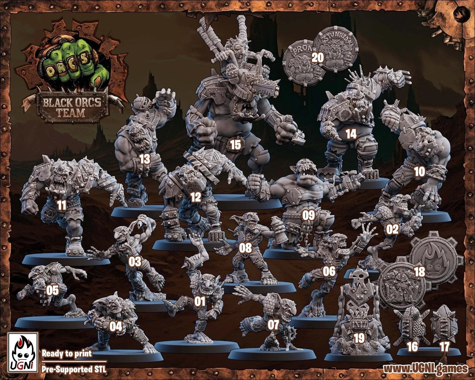 Jeu de figurines Black Orc team Fantasy Football pour modélisme et tournoi tactique