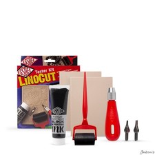 Essdee Linocut Taster Kit SoftCut Lino Blocks Ink Roller Carving Tools Prints