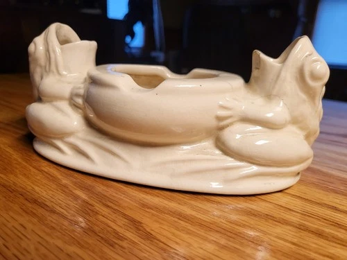 Vintage McCoy Double Frog Ashtray Cream color  Glaze Art Pottery Mid Century