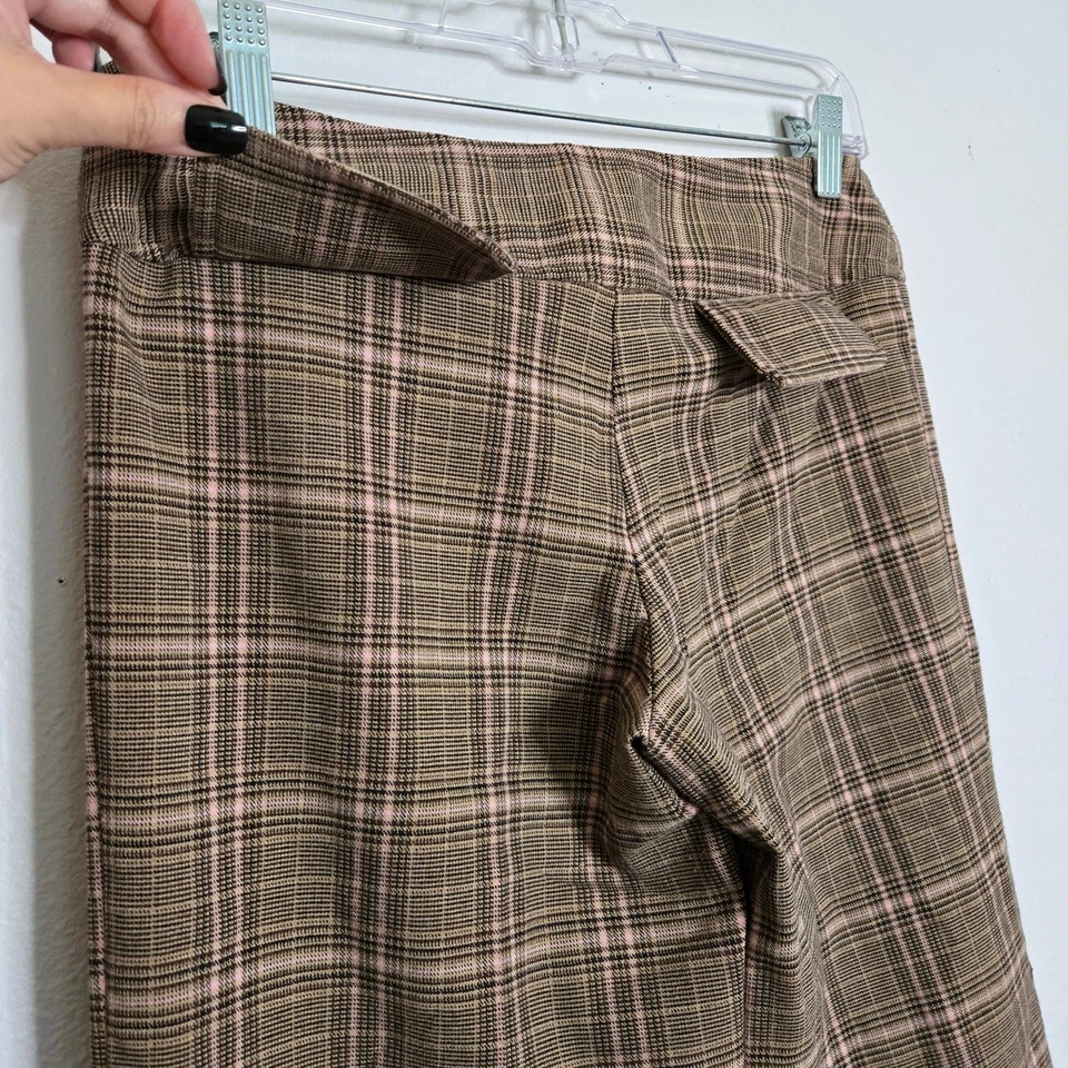 Винтажные укороченные брюки Y2k в клетку с заниженной талией и манжетами размер 5 коричневые розовые капри - Изображение 4 из 4