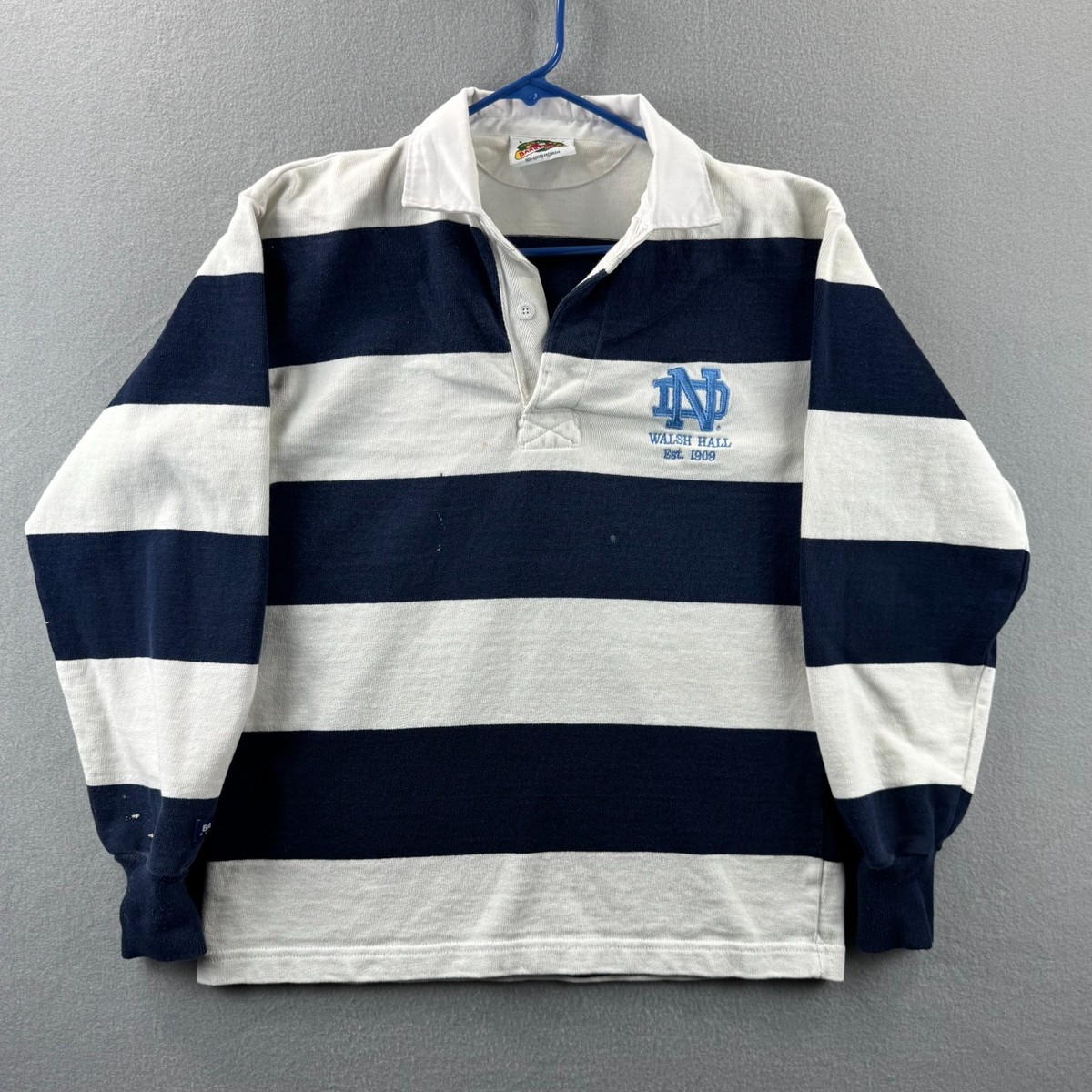 Notre Dame Rugby Shirt Mens Small Blue Striped Heavy Cotton