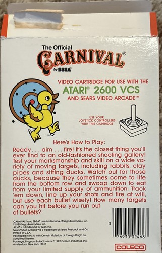 Jeu Atari 2600 VC Carnival Sega cartouche seule - FR