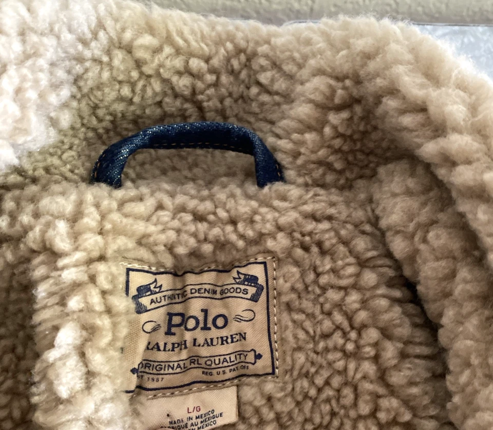 Chaqueta de Camionero Polo Ralph Lauren Sherpa Forrada de Vellón Denim Bandera de EE. UU. Para Hombre L Foto 4 de 4