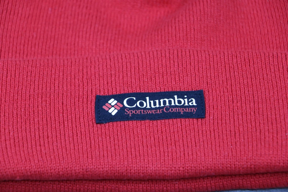 Columbia Sombrero Gorra Gorro Rojo Tejido Puños Ropa Deportiva Invierno Parche Para Hombres Cálido Nuevo Foto 3 de 4