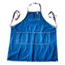 Chef Works Denim Bib Apron Urban Indigo Blue Brown Canvas Adjustable Straps Tie