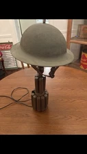 WWII Trench Art Lamp with WWI Helmet / Shade