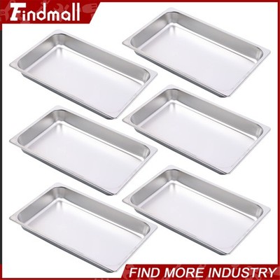 Findmall 6 Pack Set 2.5'' Deep Full Size Steam Table Pans Hotel Prep Buffet Pan