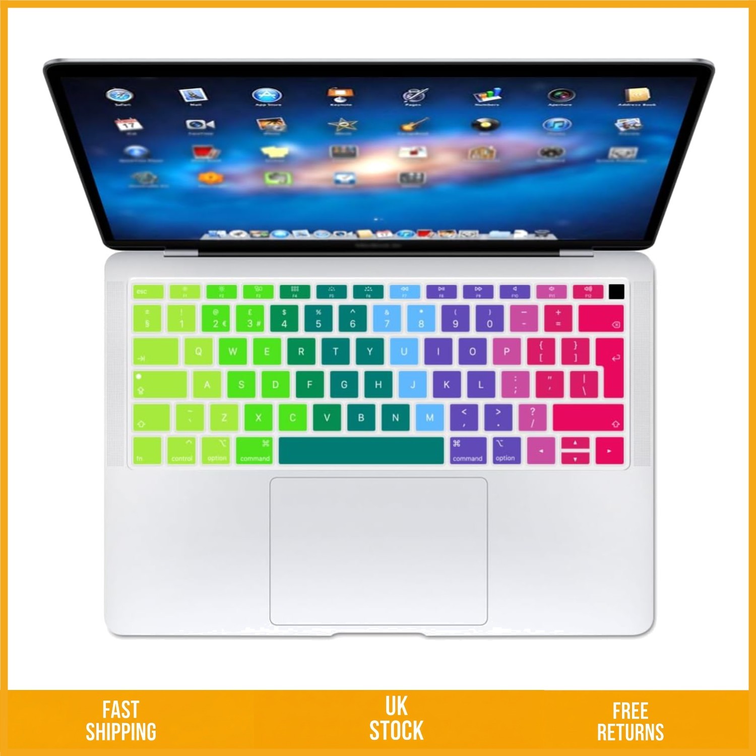 Vibrant Rainbow Silicone Keyboard Cover for MacBook Air 13 A1932 UK 1PC