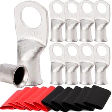 TKDMR 10pcs 1/0 Awg-1/2 Ring Marine Grade Copper Wire Lugs,with 31 Heat Shrin...