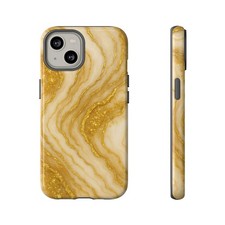 Tough Phone Case, Gold Marble Design, Protective Cover for iPhone and Samsung,