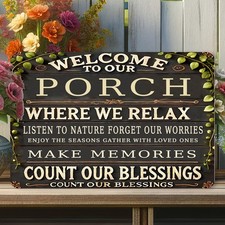 Iron Sign 8X12 Inches 'Welcome to Our Porch' Outdoor Decor for Home, Cafe  