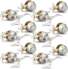 6 Sets Satin Nickel Door Lever Deadbolt Combo Entry Lock Keyed Alike Handleset