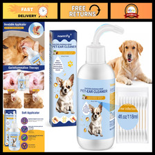Gentle Pet Ear Cleaner for Dogs  Cats 4 oz - Itch Relief, Wax Removal, 10 Swabs
