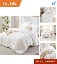 Queen Comforter Set White Seersucker 7 Pieces Bed in a Bag Queen Comforter Se...