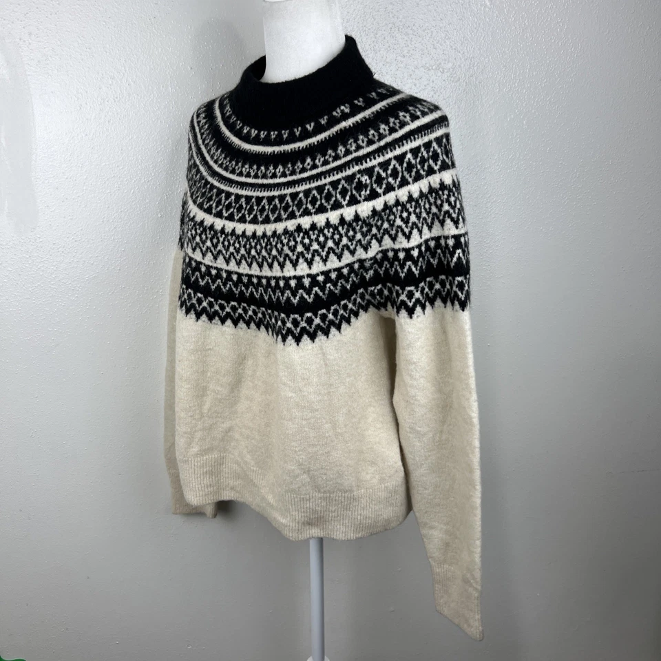 H&M свитер женщин маленький кремовый черный пуловер Fair Isle мягкий вязаный шерсти смесь Топ - Изображение 2 из 4