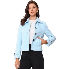 Allegra K Women Turn Down Collar Long Sleeve Single Breasted Winter Pea