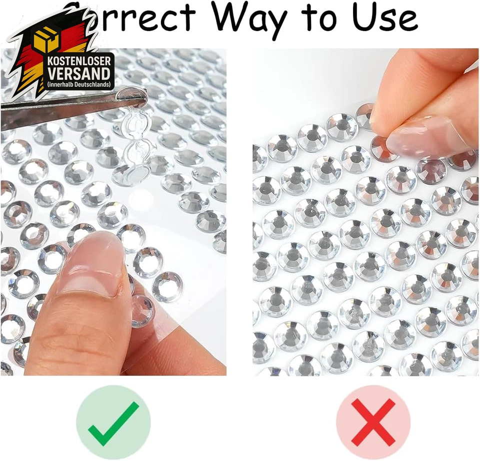 Glitzersteine Selbstklebend 1532 Runde Schmucksteine 345mm Aufkleben Pinzette Ha - Bild 3 von 4