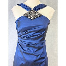 David Meister Sapphire Blue Jewel Embellished Halter Mermaid Gown 4