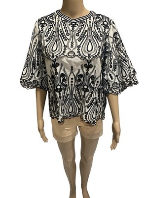 Preowned IRO Noor Embroidered Eyelet Blouse Size 38