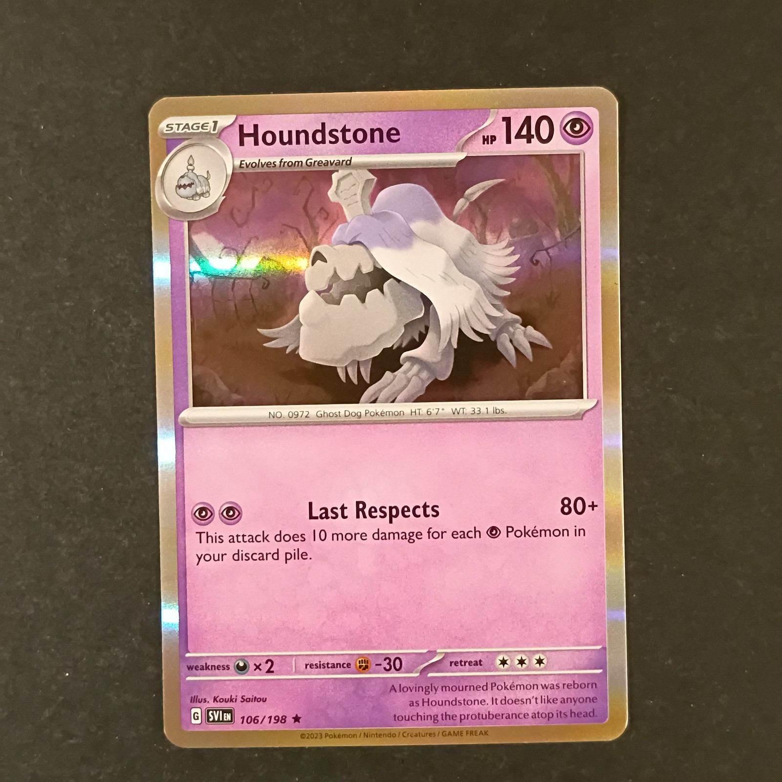 Houndstone 106/198 Holo Rare Scarlet & Violet Base Set Pokemon Card Mint