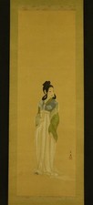 JAPANESE HANGING SCROLL ART Painting Beauty Woman Asian antique #E1081