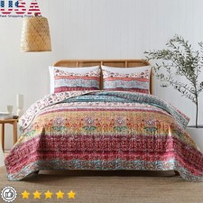 Reversible Bohemian Quilt Set Lightweight Microfiber Bedding W/ Pillow Shams New