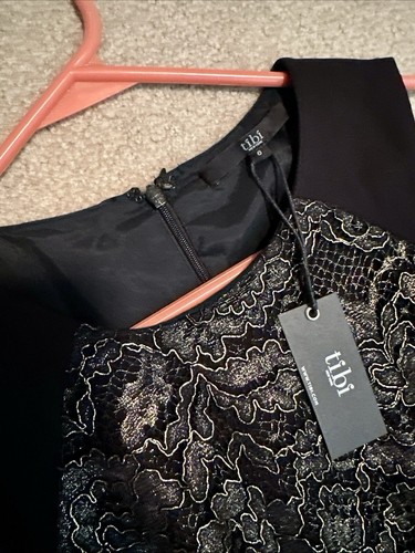 New TIBI Women’s Sleeveless Gold & Black Metallic Lace Cocktail Mini Dress 6 - Picture 7 of 16