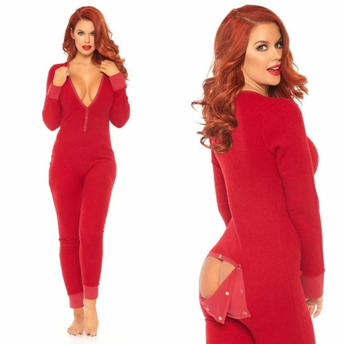 NEW Leg Avenue Keepin' Things Cozy Back Flap Long Johns Red Lounge PJs S/M Yandy