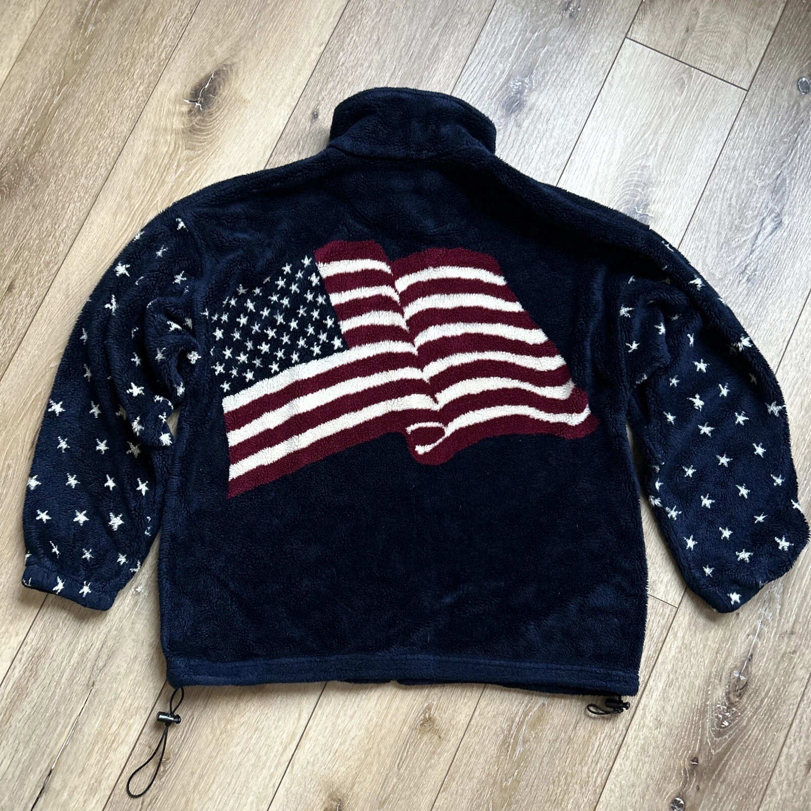 Vintage Bear Ridge Outfitters Fleece Jacket Zip Up Sz Large Patriotic USA Flag