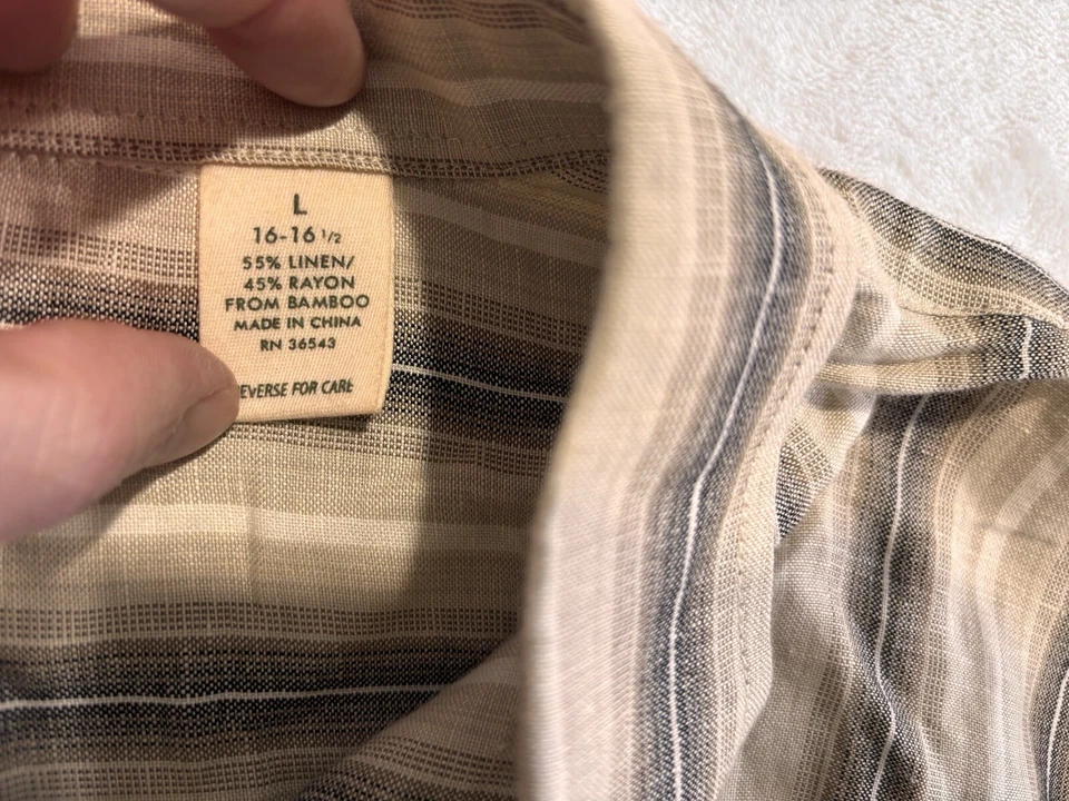 Van Heusen платье рубашка мужская льняная смесь в полоску размер L (16-16 1/2), 5GW1N1059 - Изображение 3 из 4