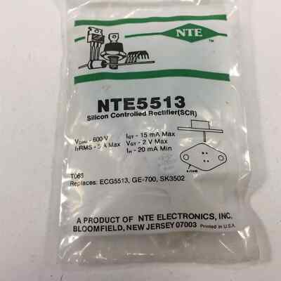 (1) NTE5513 Silicon Controlled Rectifier (SCR) 5 Amp, TO66