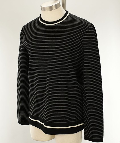 THEORY Herren schwarz grau gestreift KORTES fein Bilen Rundhalsausschnitt Pullover LARGE neu mit Etikett