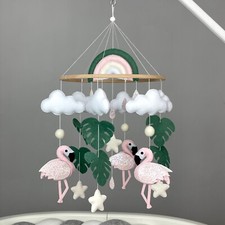 Baby mobile girl with flamingo Felt mobile crib Safari theme nursery Baby shower