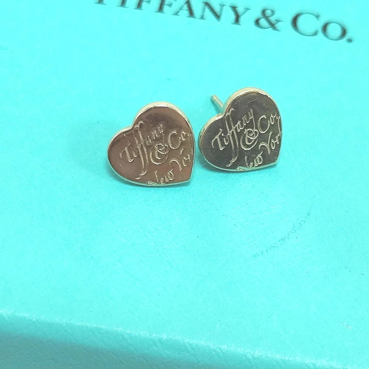 Tiffany Co. Genuine Script Notes Mini Heart Tag Silver Earrings Gift Idea