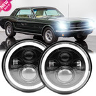 Pair Fit 1965 1973 Ford Mustang 7 Inch Round Led Headlights Hi/Low Beam