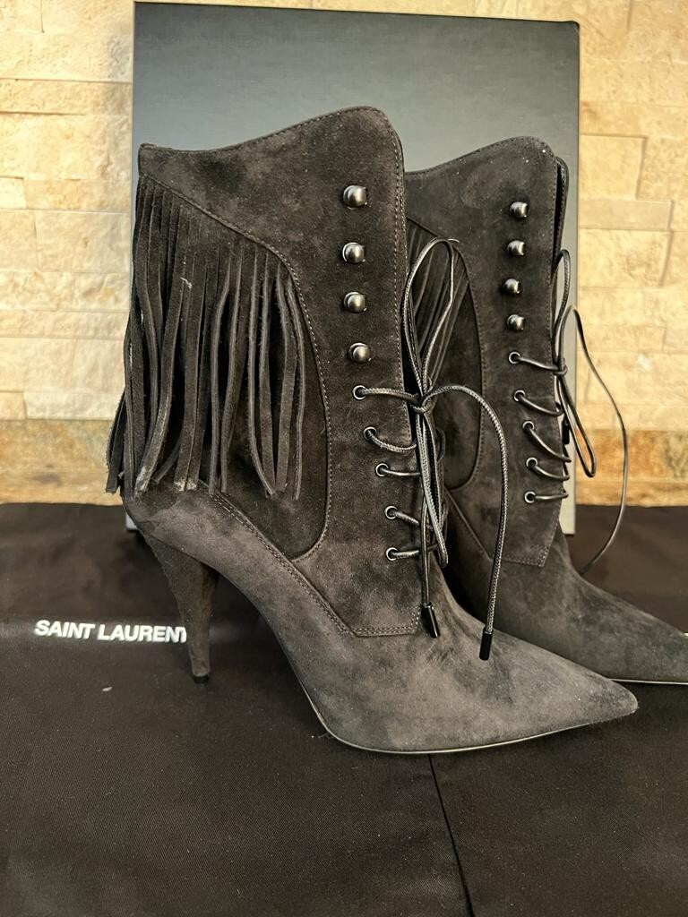 SAINT LAURENT Stivali alti autentici donna pelle scamosciata nera Yves St. Laurent