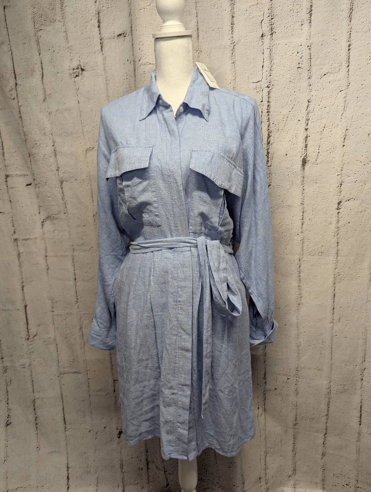 Banana Republic Factory Linen Blend Blue Utility Belted Shirt Dress Sz S NWT - Image 4 of 4