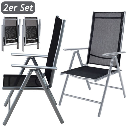 Set de 2 chaises en aluminium dossier haut réglable fauteuil jardin résistant - Photo 1/7