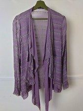 Grizas Purple Chiffon Draped Layered Waterfall Cardigan Cover Up Size Small