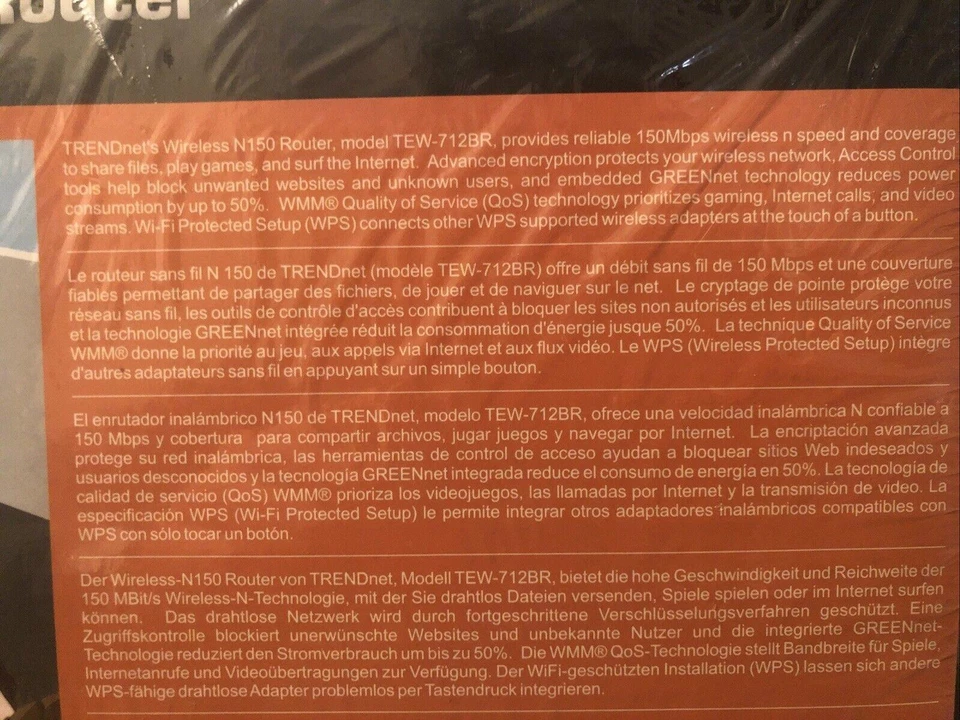 TRENDnet TEW-712BR 150 Mbps 4-Port N Router -FACTORY SEALED - Image 4 of 4