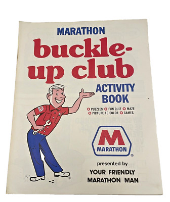Book Activity Marathon Gas Buckle-Up Club Kids Puzzles 8 Pages Vintage 1982
