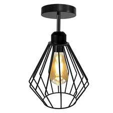 LEDSone Flush Mount Ceiling Light Fitting Industrial Black Wire Cage Light Shade