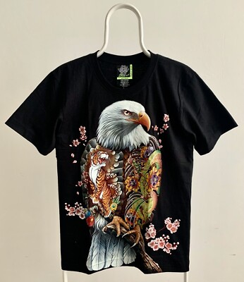 Adler verziert mit Tiger und Drache - 2D Rock Eagle T-Shirt Hell im Dunkeln