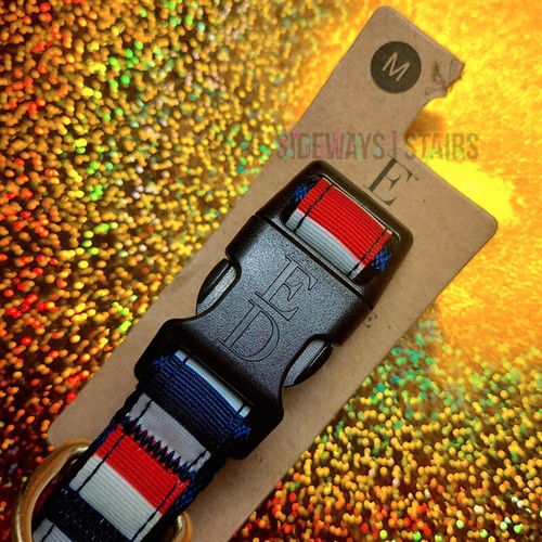 ELLEN DEGENERES DOG COLLAR Medium red white blue stripe patriotic USA France NEW - Picture 4 of 8