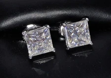 3 Ct Princess Cut FL/D GRA Moissanite Stud Earrings 14K Solid White Gold 6.5mm
