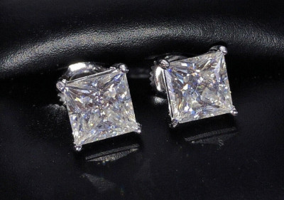 3,00 ct Princess Cut FL/D GRA echte Moissanit Ohrstecker 14 K Weißgold 6,5 mm