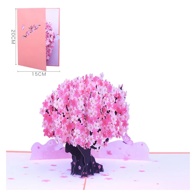 Tarjeta de felicitación emergente en flor de cerezo 3D para regalo de mariposa de aves de San Valentín Foto 2 de 3